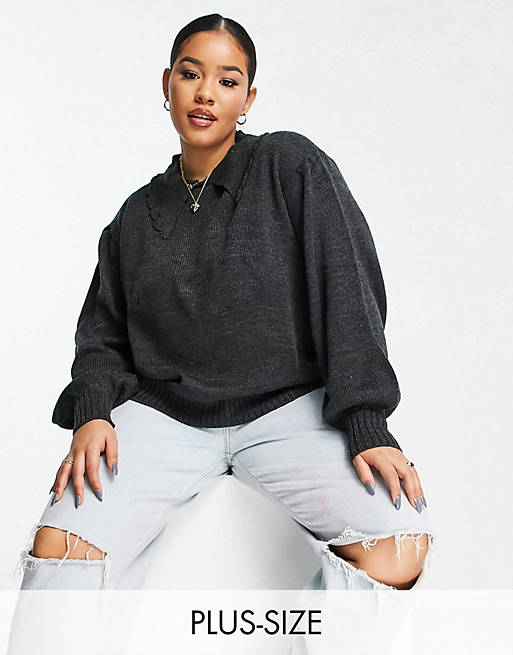 Wednesday's Girl Curve jumper with balloon sleeves and collar