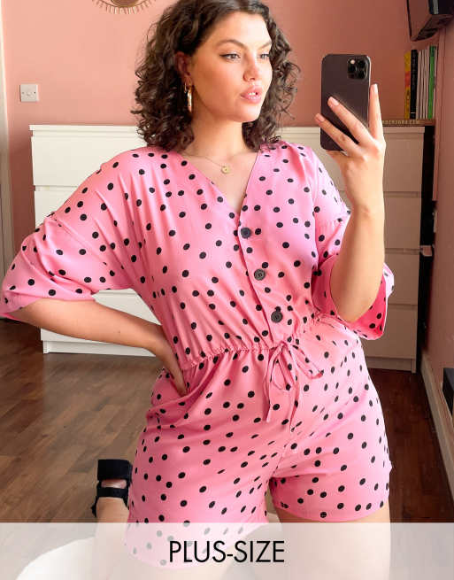 Wednesday's Girl Curve – Krótki kombinezon o luźnym kroju ze sznurkiem w talii i wzorem w groszki