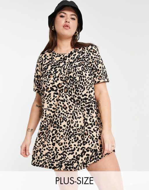 Wednesday's Girl Curve – Leopardmönstrad mini-smockklänning med plissering framtill och grungestil