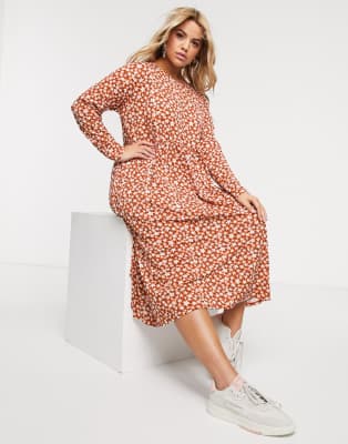 long sleeve midi smock dress