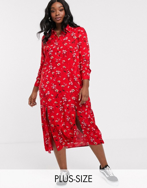 Wednesday's Girl Curve long sleeve shirt dress in floral print