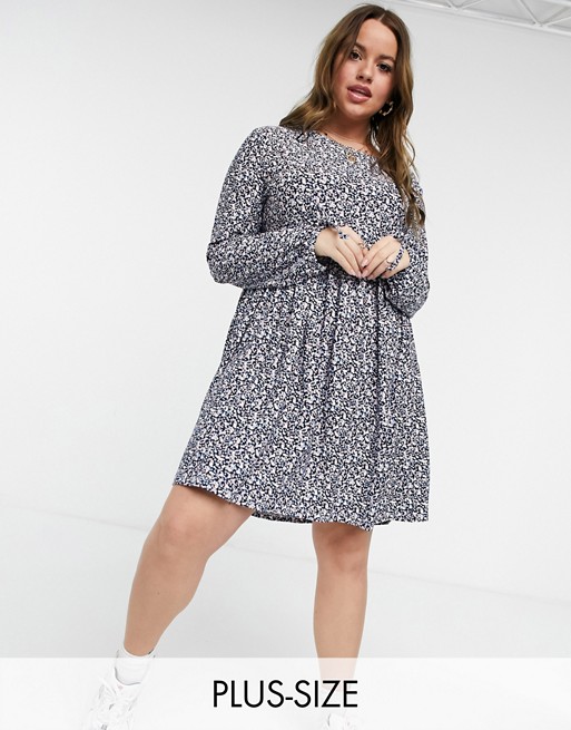 Wednesday's Girl Curve long sleeve smock dress in 90's floral