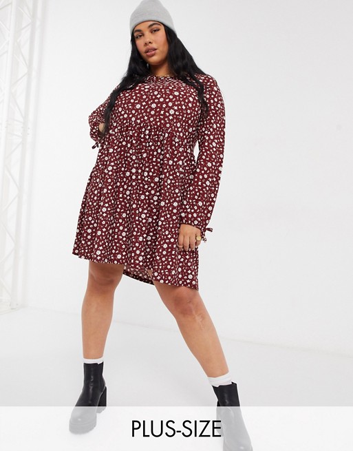 Wednesday's Girl Curve long sleeve smock dress in ditsy floral