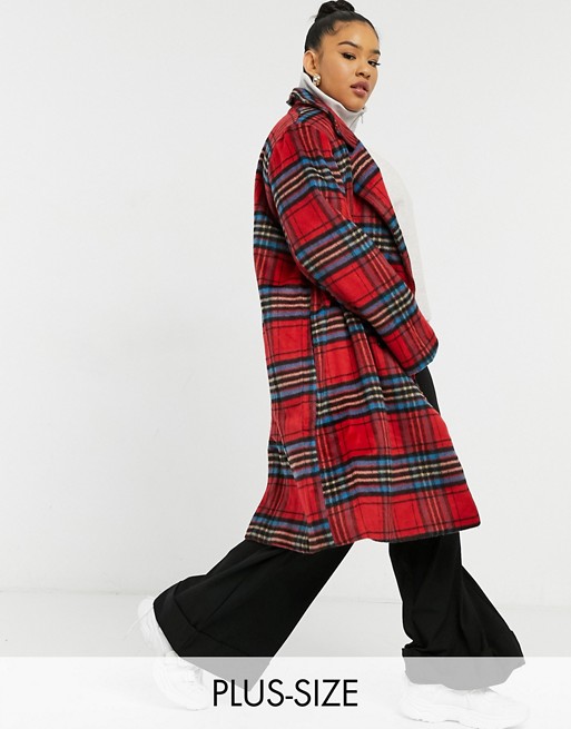 Wednesday's Girl Curve longline tailored coat in check