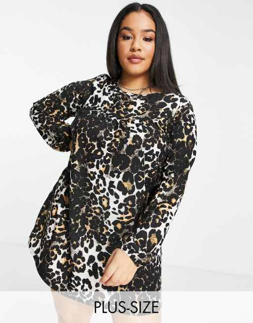 Wednesday's Girl Curve – Luźna sukienka mini w panterkę w stylu grunge
