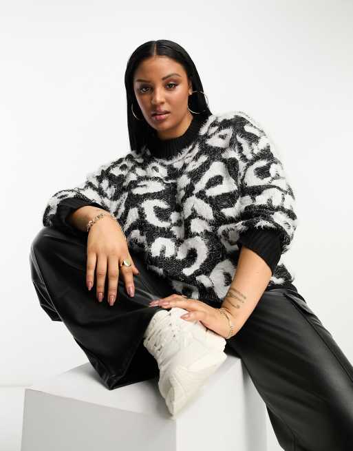 Wednesday's Girl Curve - Maglione comodo accollato con stampa leopardata