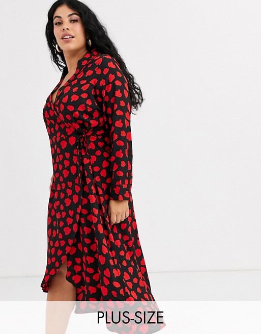 Wednesday's Girl Curve midaxi wrap dress in heart print