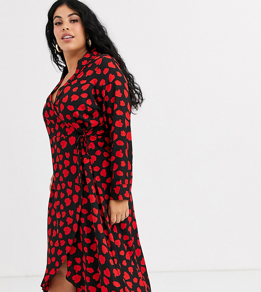 Wednesday's Girl Curve midaxi wrap dress in heart print-Black