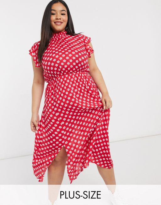 Wednesday's Girl Curve midi dress with frill sleeves in floral polka ...
