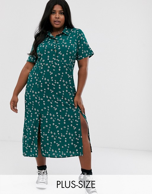 Wednesday's Girl Curve midi dress with splits in ditsy floral print