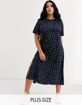 Wednesday's Girl Curve midi shift dress in bright spot-navy