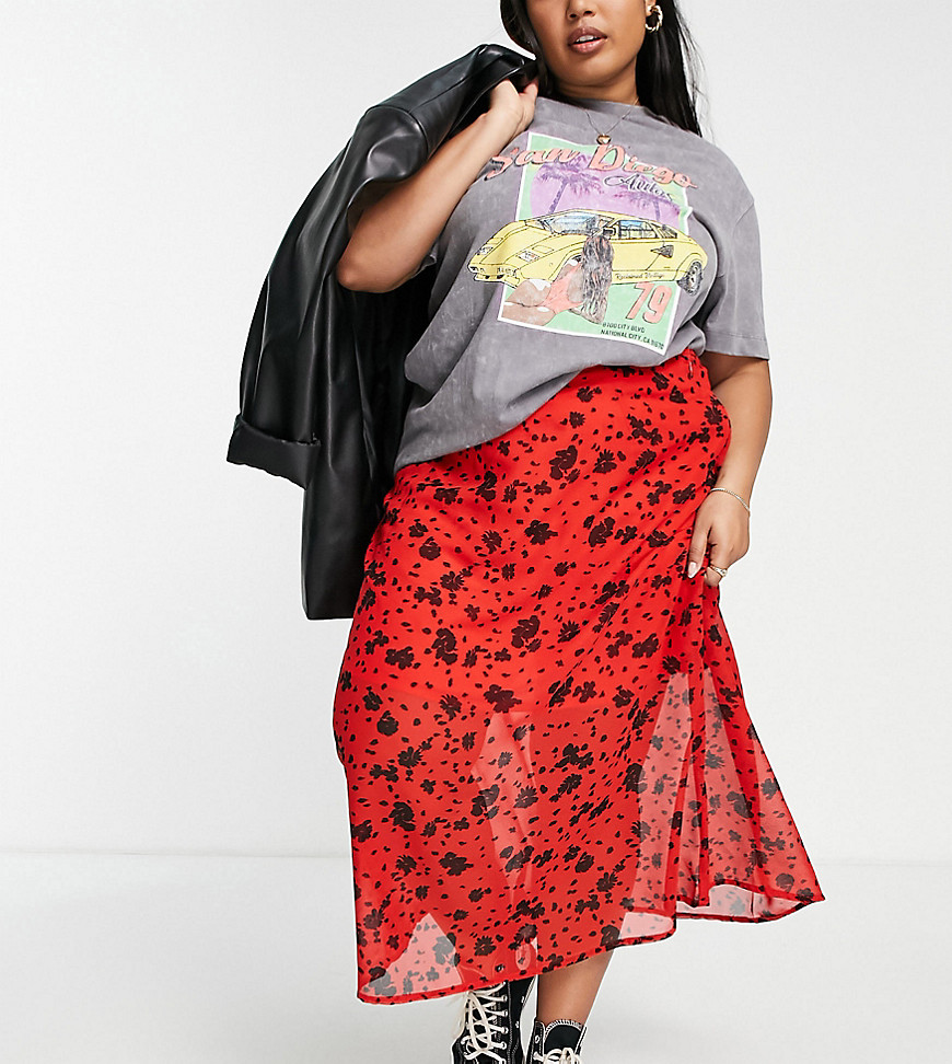 Plus-size skirt by Wednesday%27s Girl Love at first scroll All-over floral print High rise Zip-side fastening Regular fit
