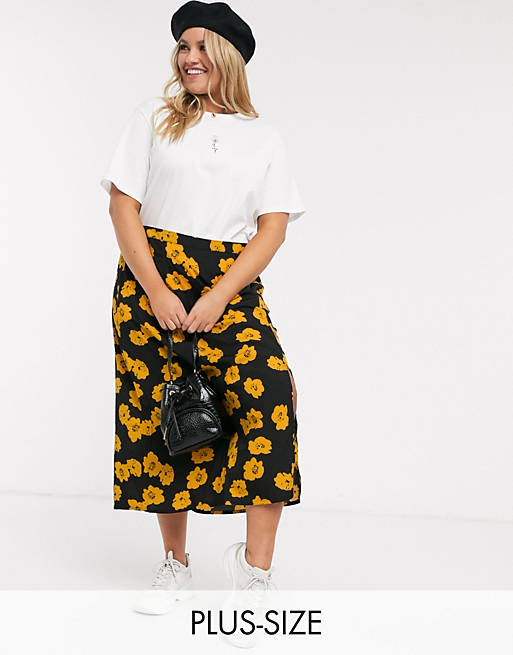 Wednesday's Girl Curve midi skirt with split in bright floral