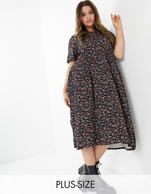 Wednesday's Girl Curve midi smock dress in grunge floral