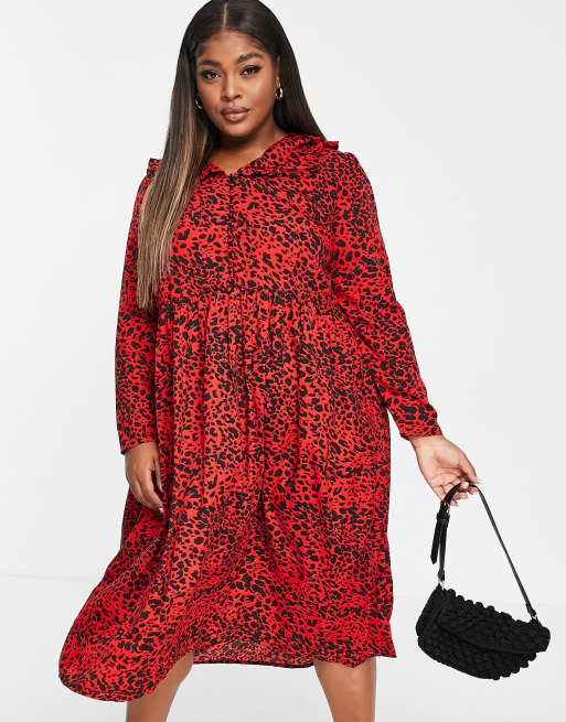 Wednesday s Girl Curve midi smock dress with collar in bright animal print ASOS