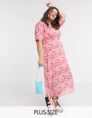 Wednesday's Girl Curve midi tea dress in pretty floral-Pink