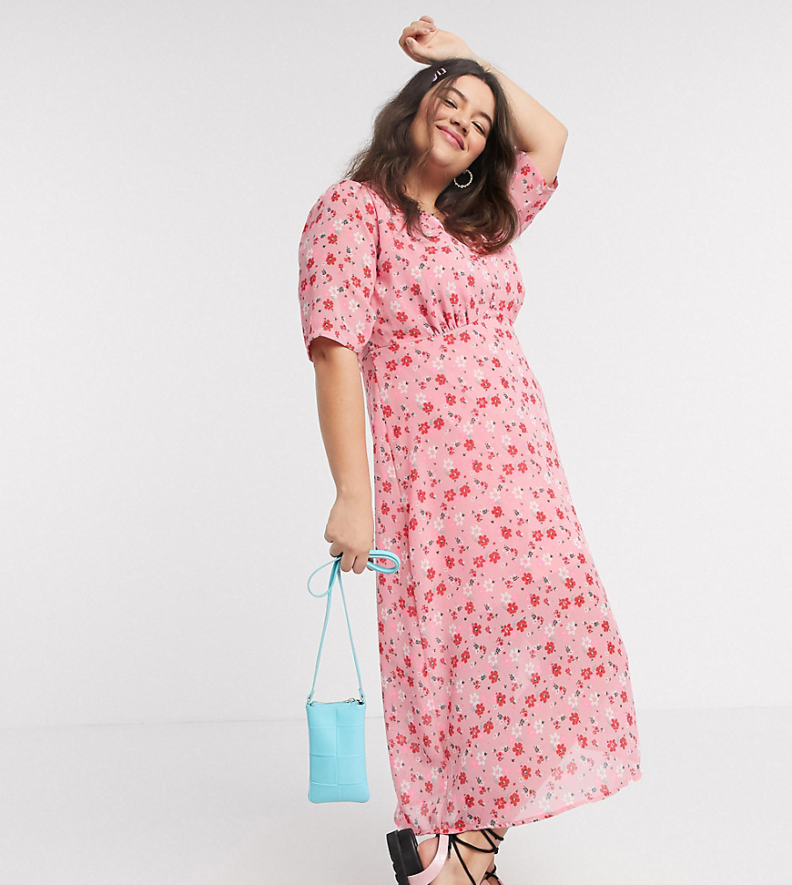 Wednesday's Girl Curve midi tea dress in pretty floral-Pink
