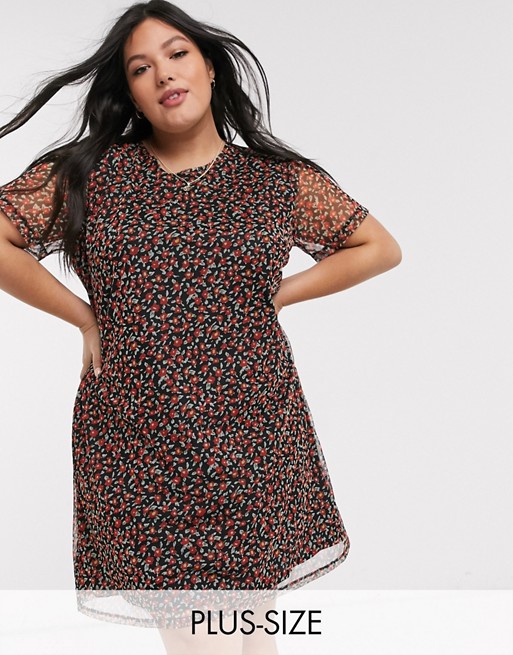 Wednesday's Girl Curve mini dress in ditsy floral mesh