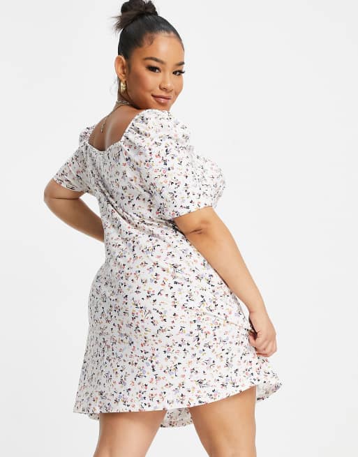 Wednesday s Girl Curve mini dress with ruched front in ditsy floral