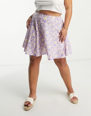 Wednesday's Girl Curve mini flippy skirt in blue floral - ASOS Price Checker