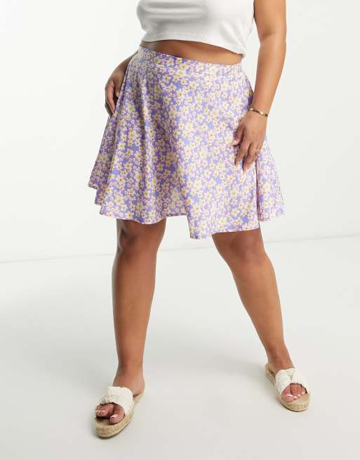 Wednesdays Girl Curve Mini Flippy Skirt In Blue Floral Asos