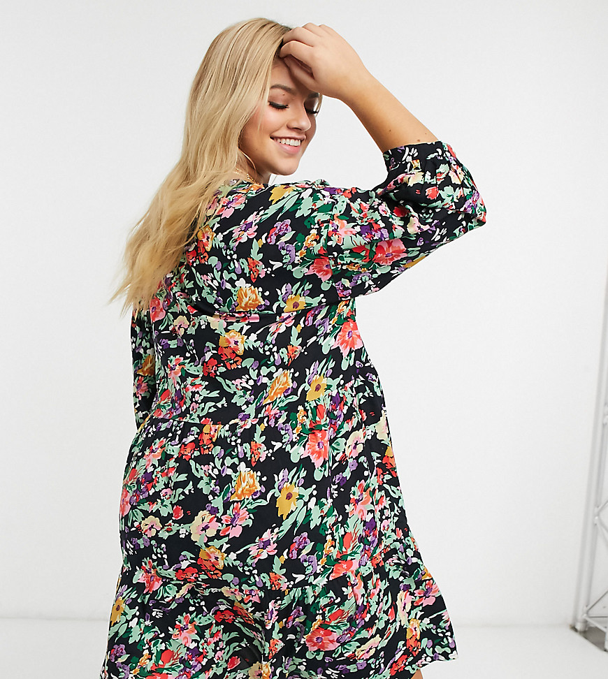 Wednesday's Girl Curve - Mini-jurk met vintage bloemenprint-Zwart