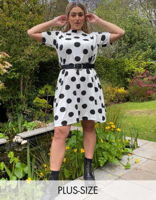 black and white polka dot shirt dress
