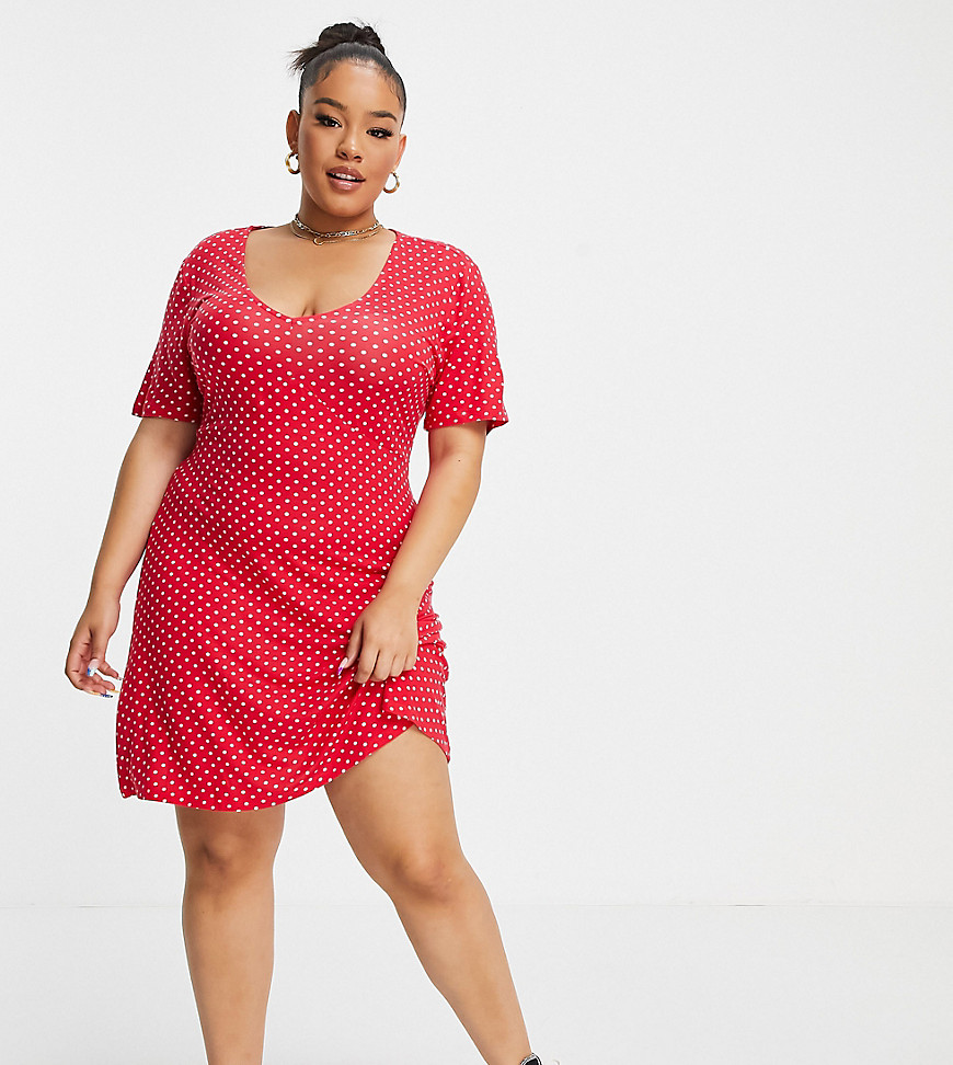 Wednesday's Girl Curve mini tea dress in polka dot-Red