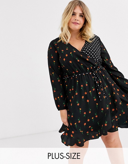 Wednesday's Girl Curve mini wrap dress in mixed rose spot print