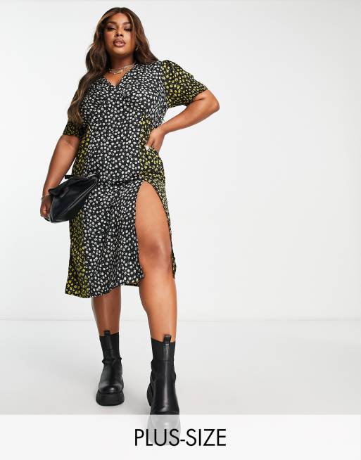 Wednesday's Girl Curve - Nette midi-jurk met gesplitste bloemenprint in multi