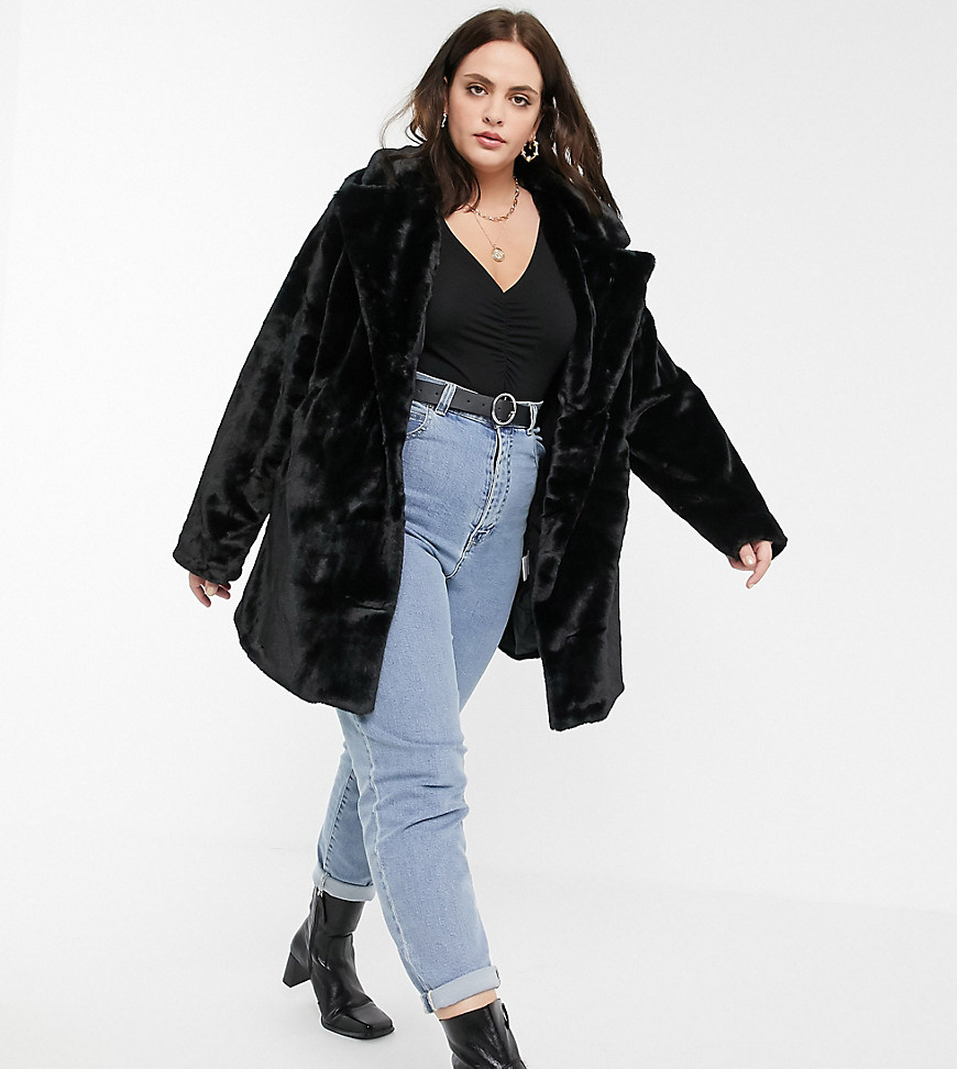 Wednesday's Girl Curve oversized coat in faux fur-Black