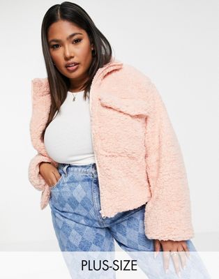 Wednesday's Girl Curve oversized jacket with pocket in teddy fleece