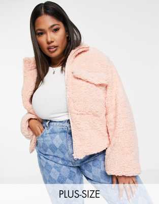 Wednesday's Girl Curve oversized jacket with pocket in teddy fleece