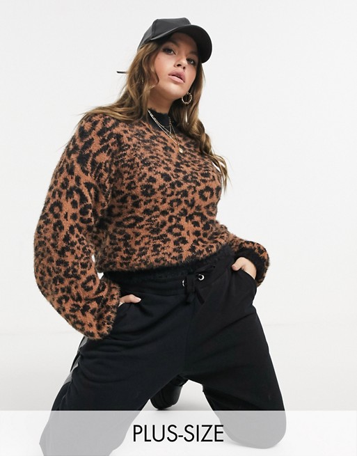 Wednesday's Girl Curve oversized jumper with balloon sleeves in leopard knit