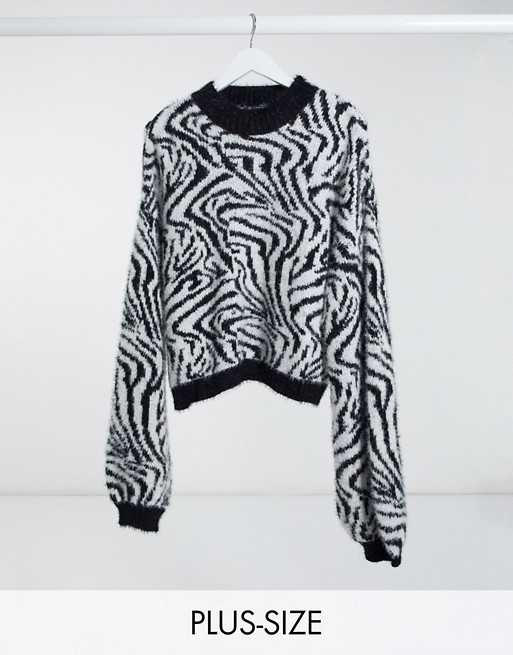 Wednesday's Girl Curve oversized jumper with balloon sleeves in zebra knit