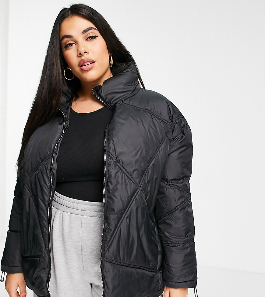 Wednesday's Girl Curve oversized quilted jacket-Black