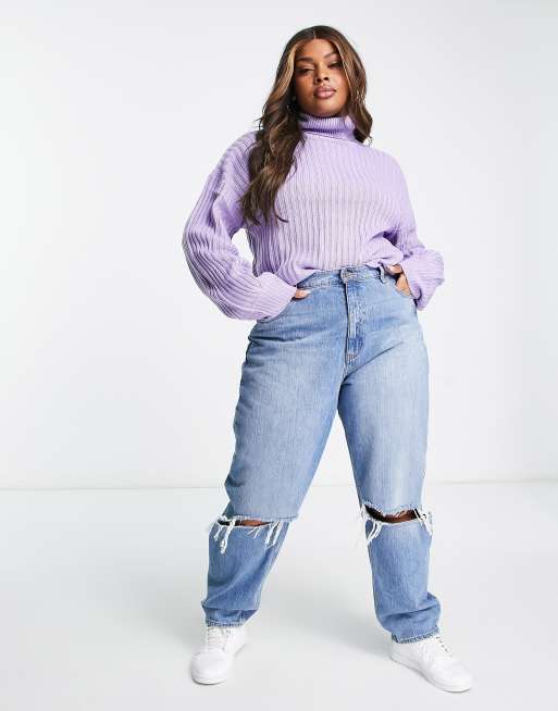 Wednesday's Girl Curve oversized roll neck sweater in lilac rib knit