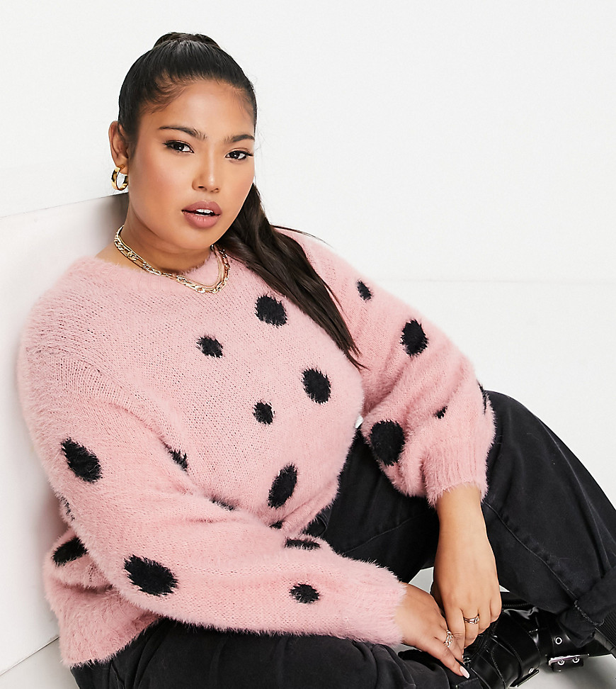 Wednesday's Girl Curve oversized sweater in fluffy dot-Pink
