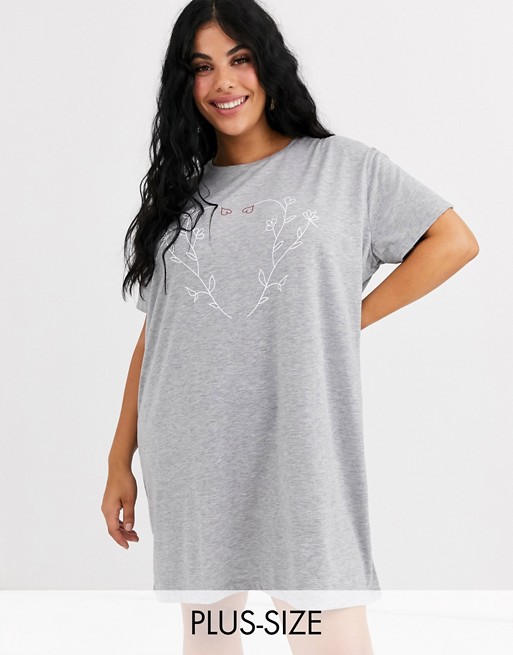 Wednesday's Girl Curve oversized t-shirt dress with floral heart graphic