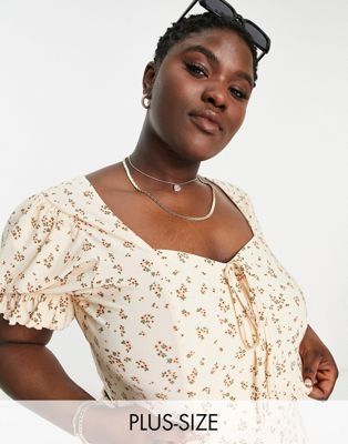 Wednesday's Girl Curve puff sleeve milkmaid crop top  co-ord in ditsy floral