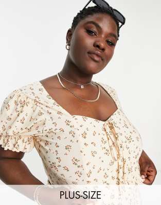 Wednesday's Girl Curve puff sleeve milkmaid crop top in ditsy floral (part of a set)