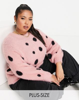 Wednesday's Girl Curve oversized jumper in fluffy spot - ASOS Price Checker