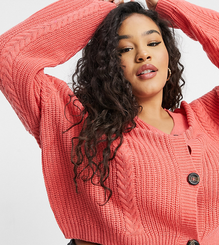 Wednesday's Girl Curve relaxed cardigan in chunky knit-Pink