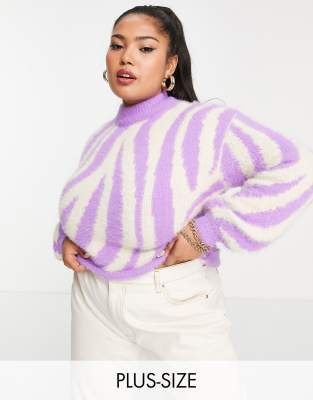 Wednesday's Girl Curve relaxed jumper with balloon sleeves in zebra knit