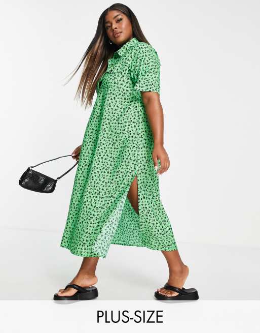 Wednesday's Girl Curve relaxed midi shirt dress in ditsy floral