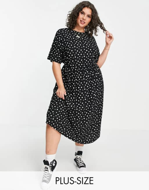 Wednesday's Girl Curve relaxed midi smock dress in polka dot