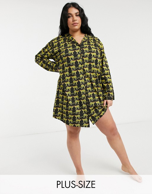 Wednesday's Girl Curve relaxed pyjama night dress in tiger print