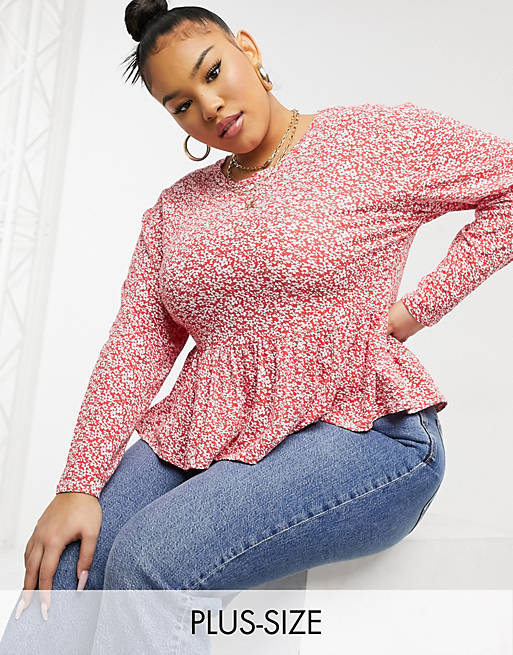 Wednesday's Girl Curve relaxed smock top with peplum hem in bright floral