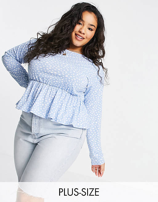 Wednesday's Girl Curve relaxed smock top with peplum hem in smudge spot