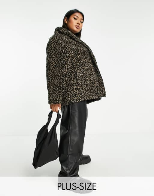 Wednesday's Girl Curve relaxed zip up borg jacket in leopard | ASOS